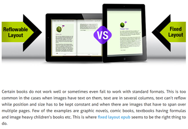 Examples of reflowable and fixed-layout ebooks